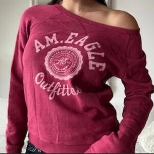 AE American Eagle Outfitters Crewneck Logo Sweatshirt Red Top Women’s S Small